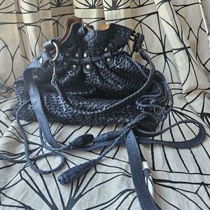 Patricia Nash Navy Leather Lace Bag